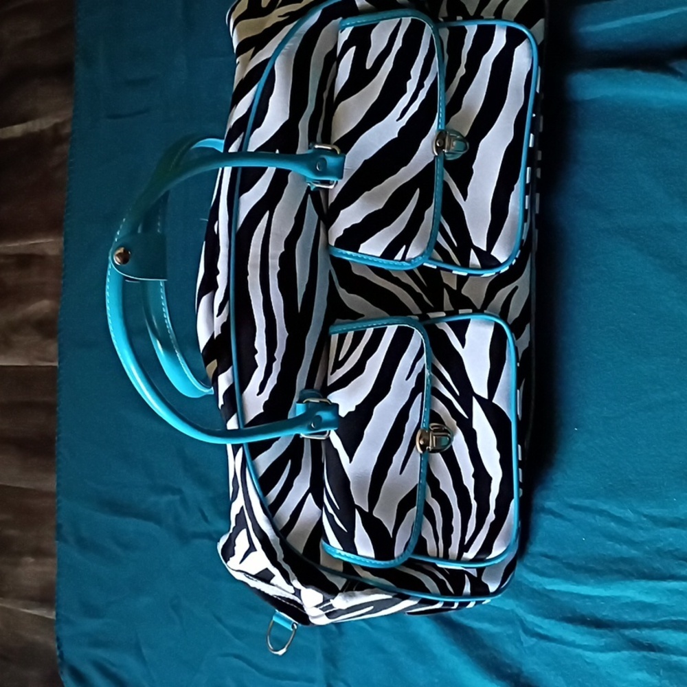 Stylish Zebra Print Women's Bag with Blue Accents